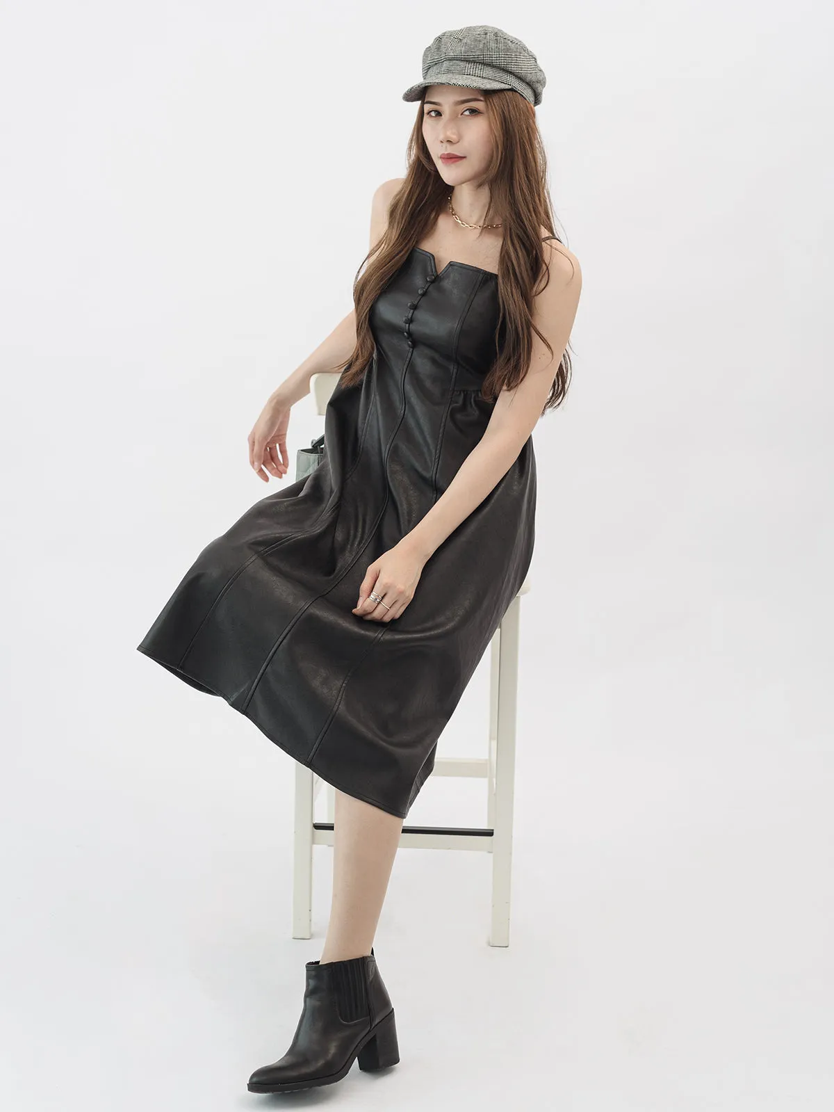 Thin Strap Utility Leather Mini Dress