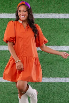 THML Burnt Orange Puff Sleeve Dress