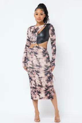 Tie Dye Long Sleeve Midi Dress