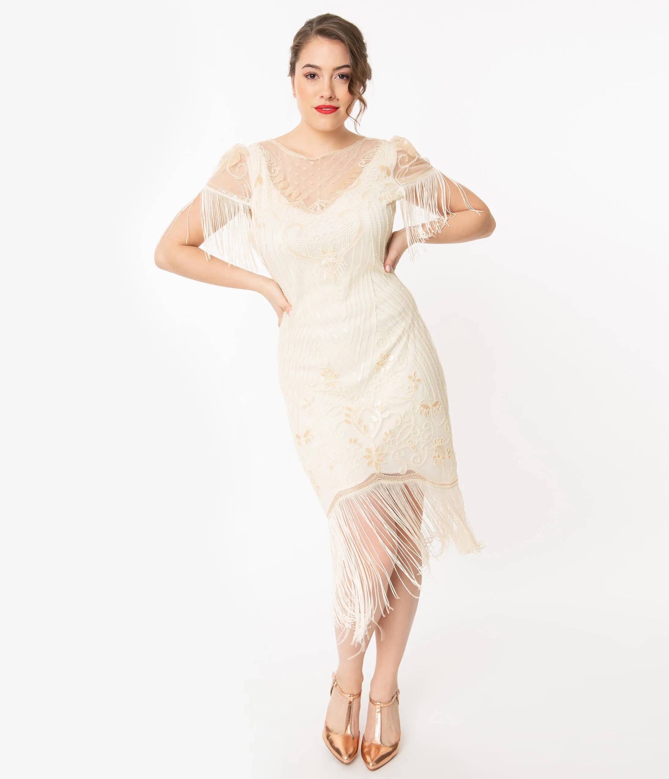 Unique Vintage 1920s Ivory Beaded Nadine Flapper Dress