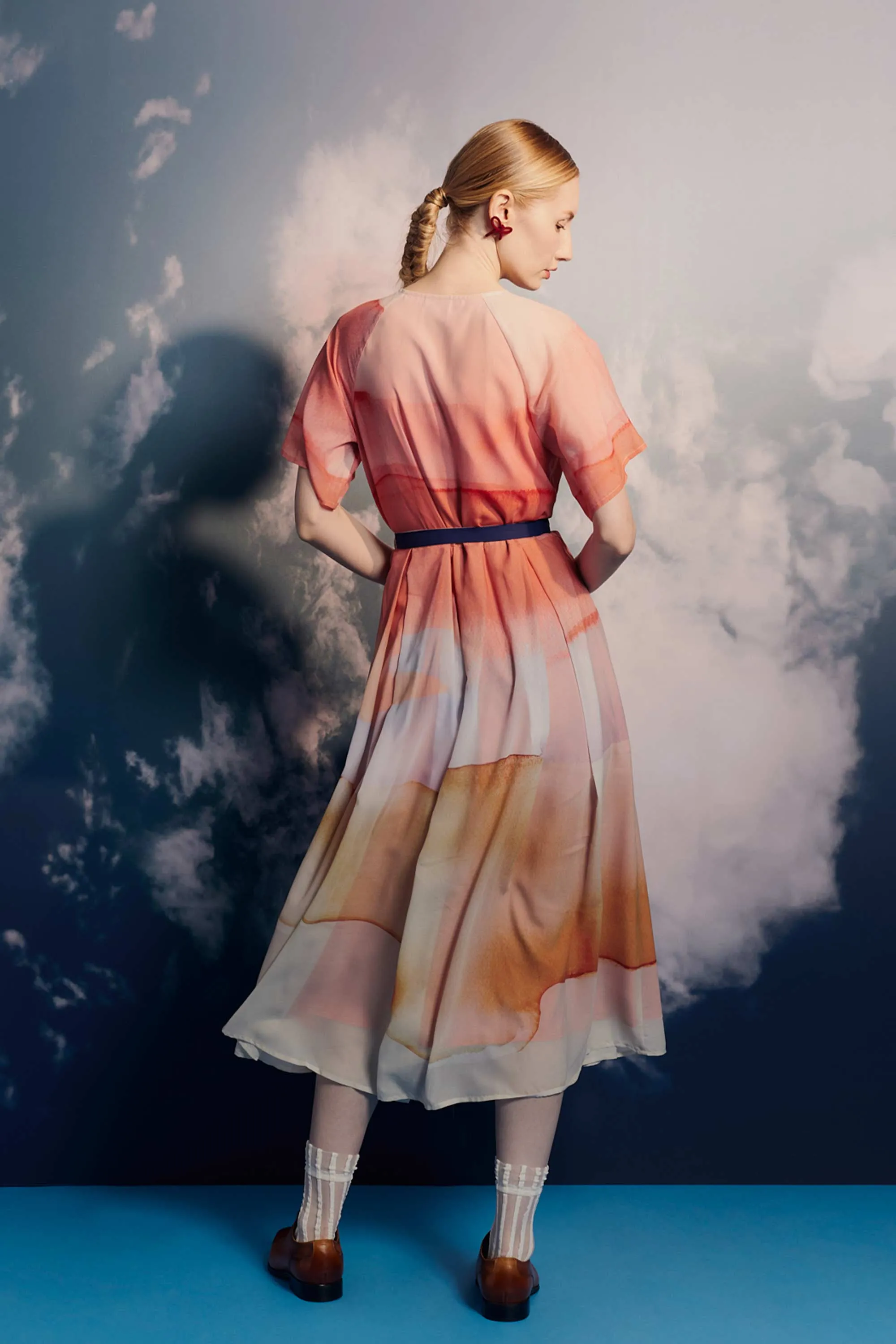 V-Neck Box Pleat Midi Dress (Evolve)