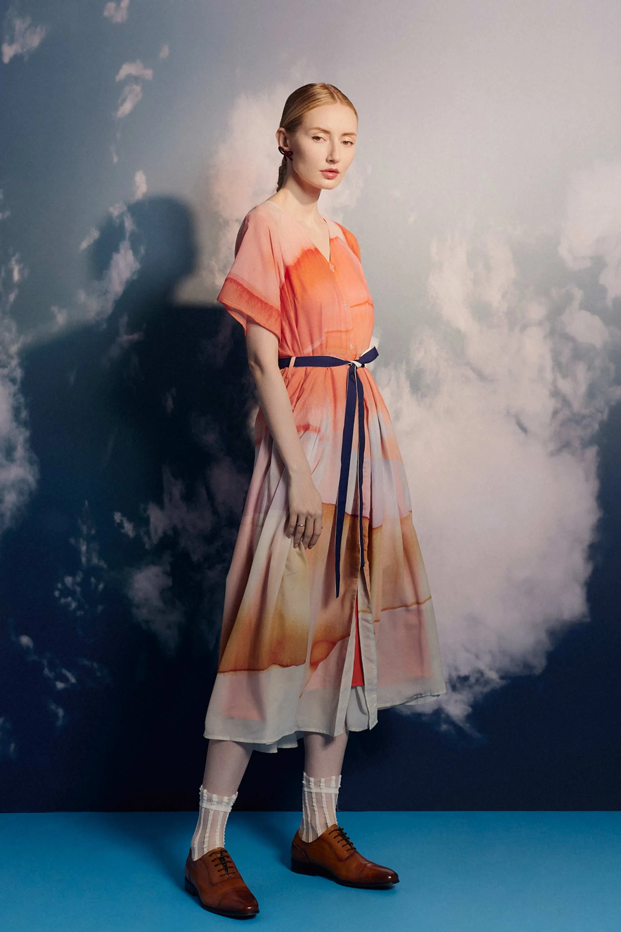 V-Neck Box Pleat Midi Dress (Evolve)