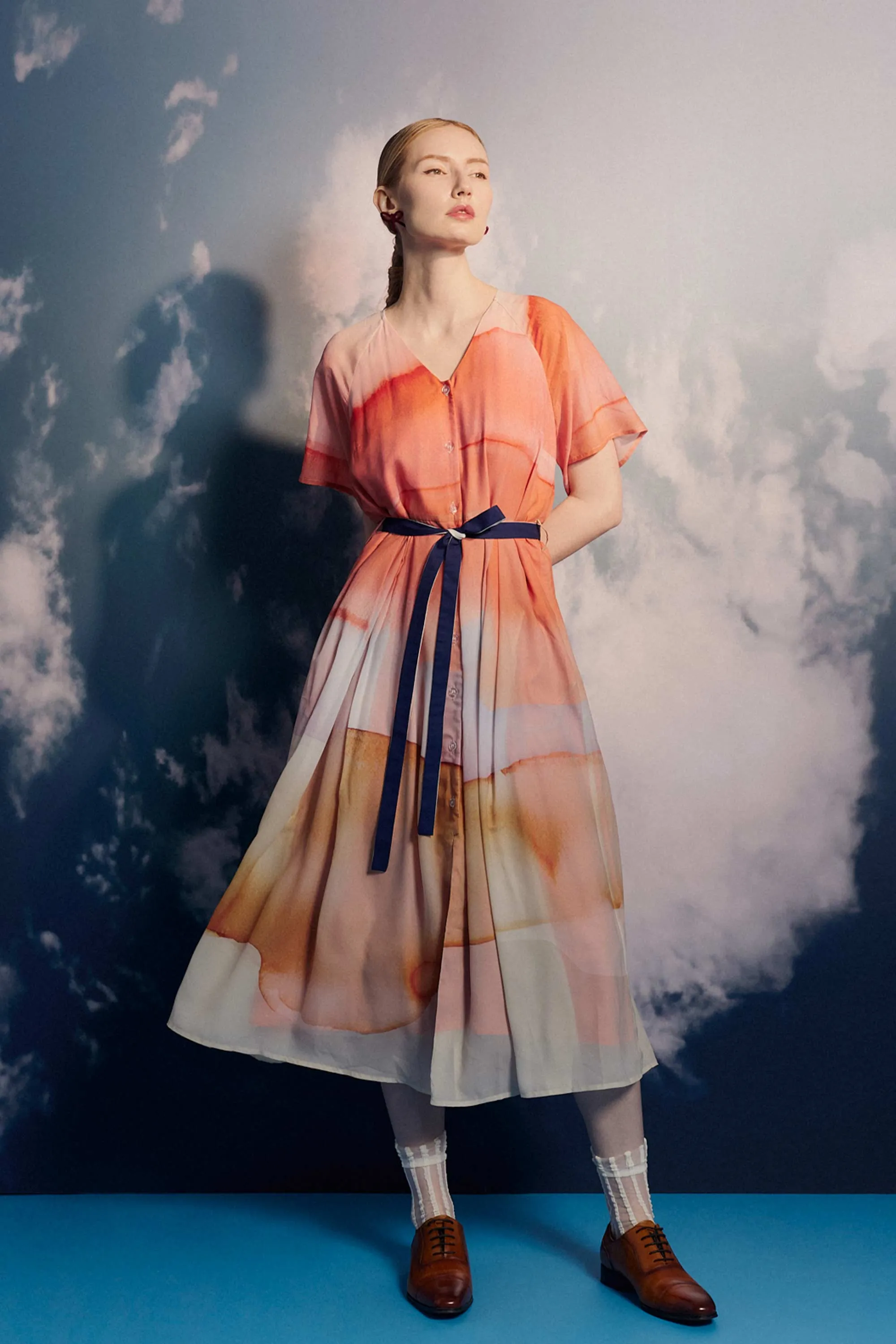 V-Neck Box Pleat Midi Dress (Evolve)