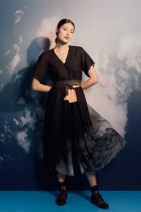 V-Neck Box Pleat Midi Dress (Syed Alwi)