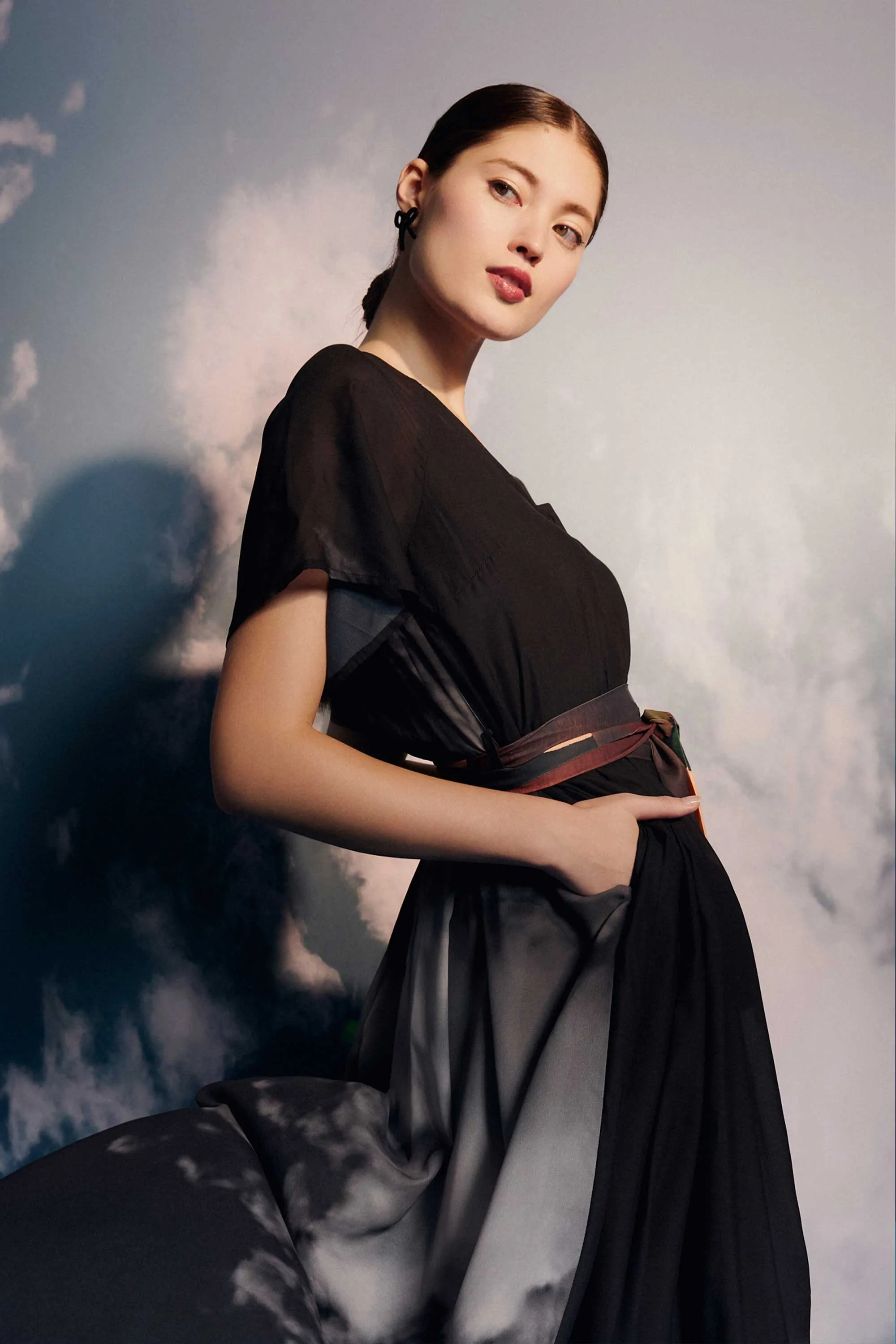 V-Neck Box Pleat Midi Dress (Syed Alwi)