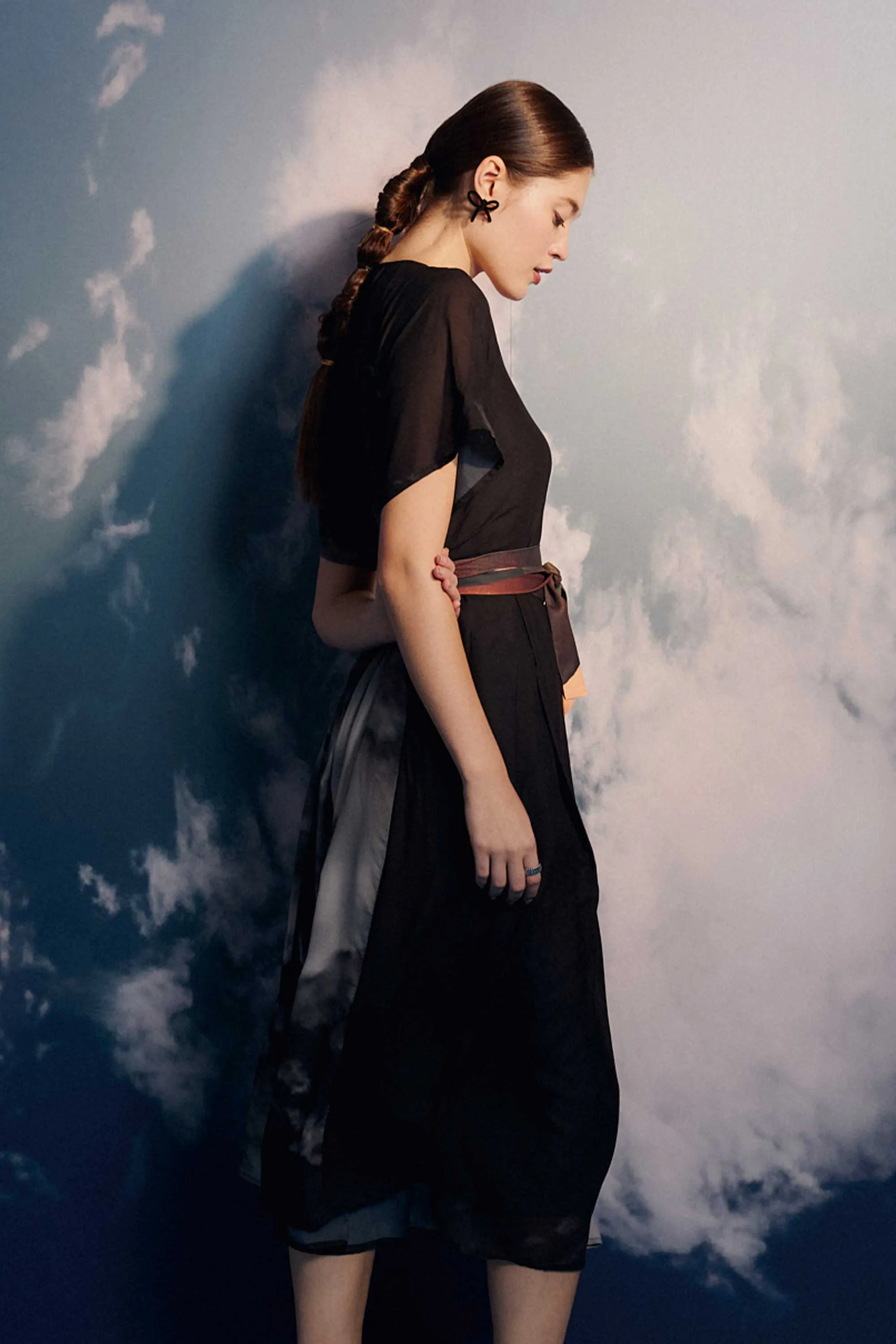 V-Neck Box Pleat Midi Dress (Syed Alwi)
