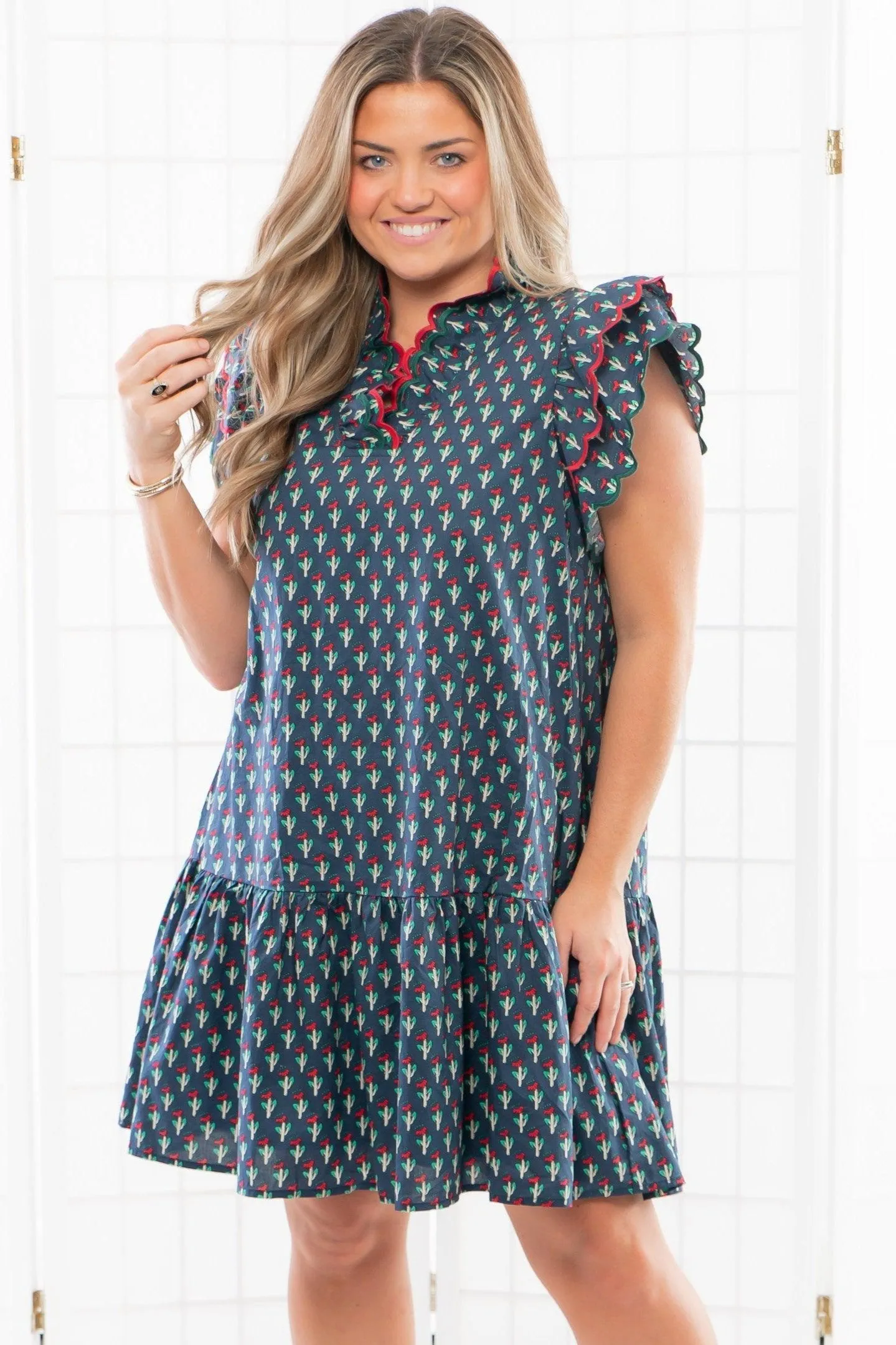 Want It All Navy Floral Ruffle Mini Dress