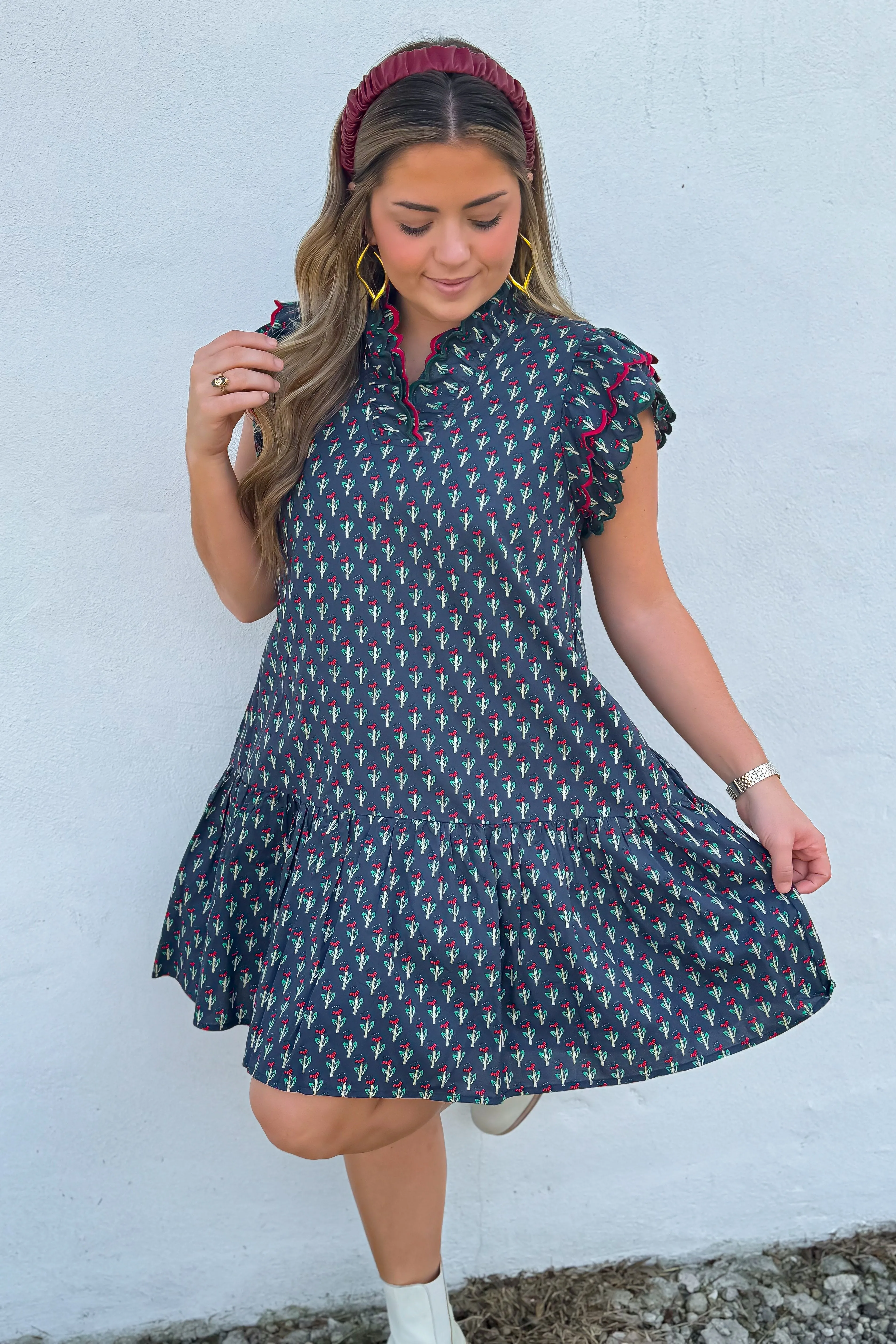 Want It All Navy Floral Ruffle Mini Dress