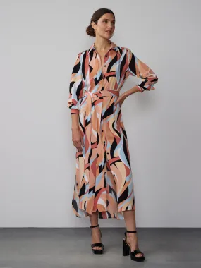 Watercolor Belted Shirt Dress