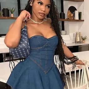 Weird Puss Fake Denim Strapless Sexy Dress For Summer Fun