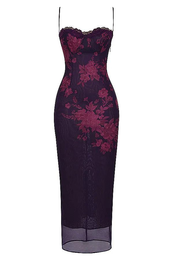 Wenkouban-Christmas Thanksgiving Gift New Year's Eve Dress party look inspos back to school dress  Aiza Grape Floral Print Maxi Dress