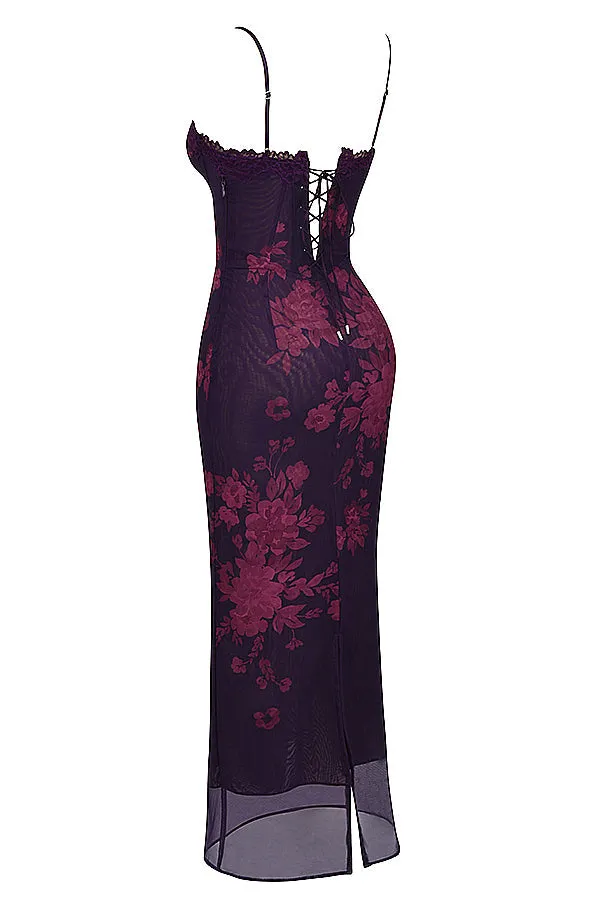 Wenkouban-Christmas Thanksgiving Gift New Year's Eve Dress party look inspos back to school dress  Aiza Grape Floral Print Maxi Dress