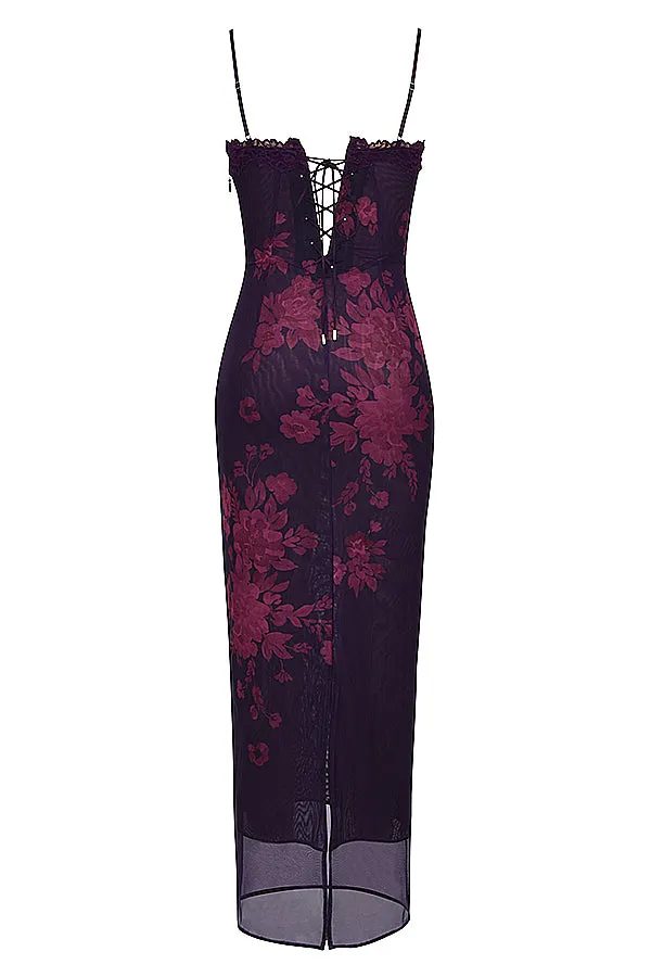 Wenkouban-Christmas Thanksgiving Gift New Year's Eve Dress party look inspos back to school dress  Aiza Grape Floral Print Maxi Dress