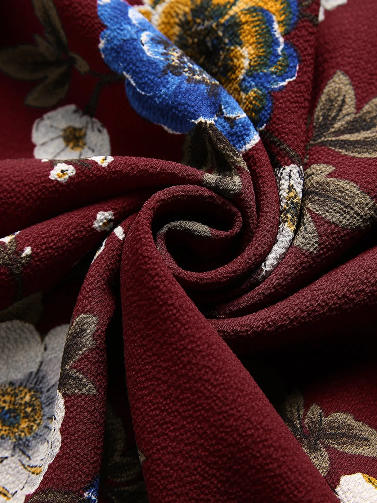 Wholesale Burgundy V-Neck Sleeveless Floral Print Cut Out Dresses
