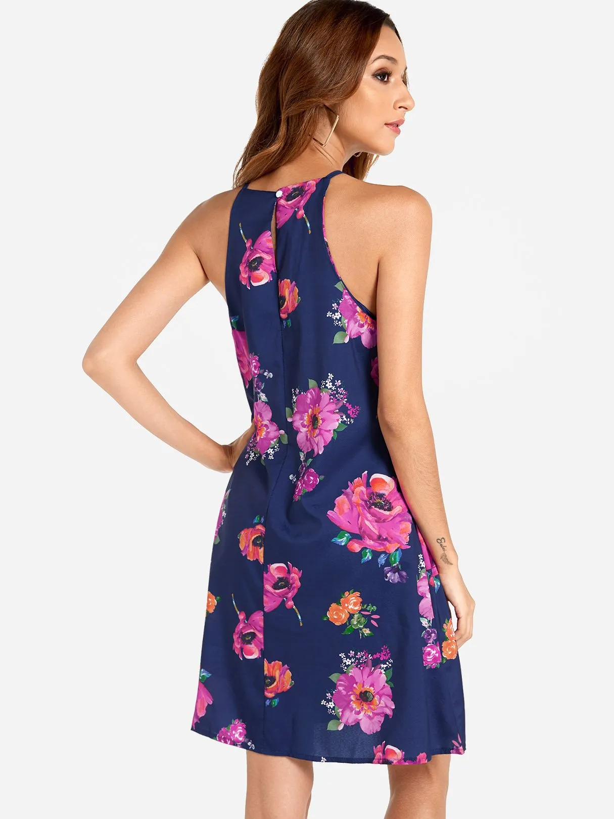 Wholesale Halter Sleeveless Floral Print Cut Out Dresses