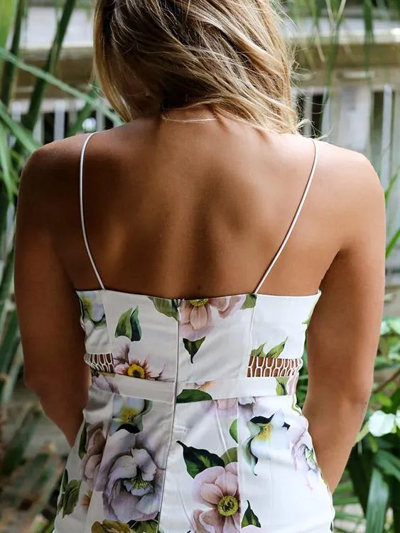 Wholesale Halter Sleeveless Floral Print Hollow Dresses