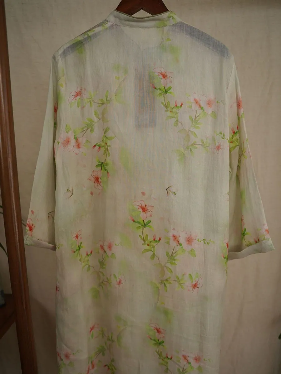 Women Spring Floral Strap Ramie Robe Dress SC1052