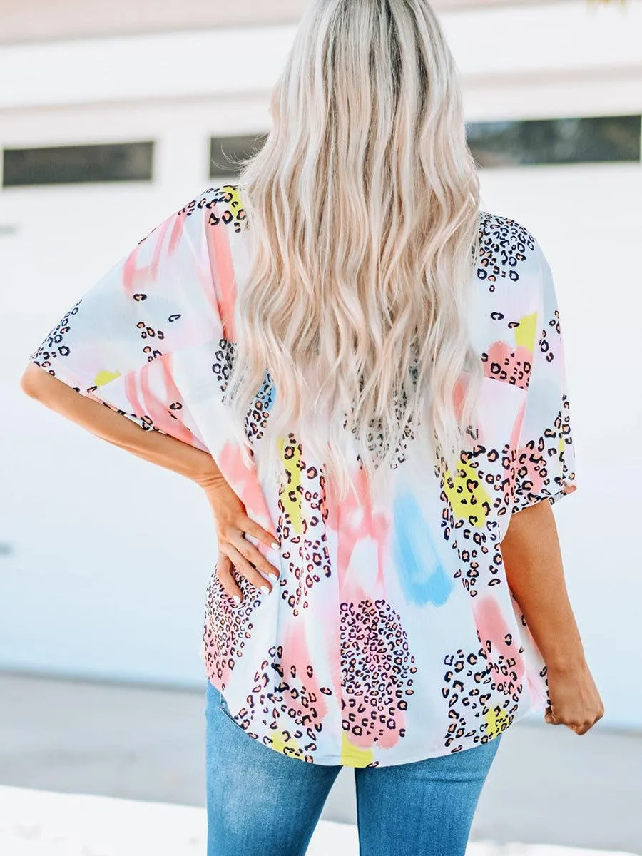 Women's Batwing Sleeve Loose V-neck Pullover Top