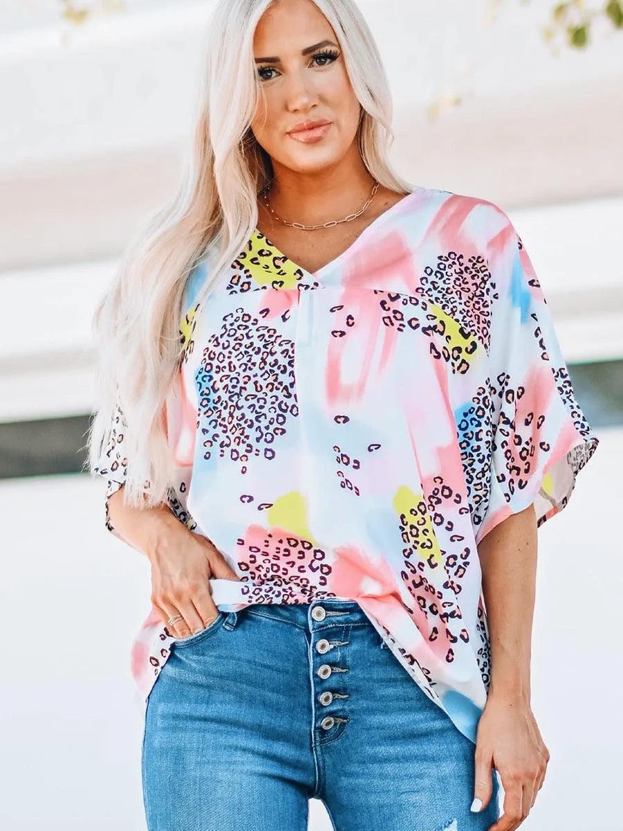 Women's Batwing Sleeve Loose V-neck Pullover Top