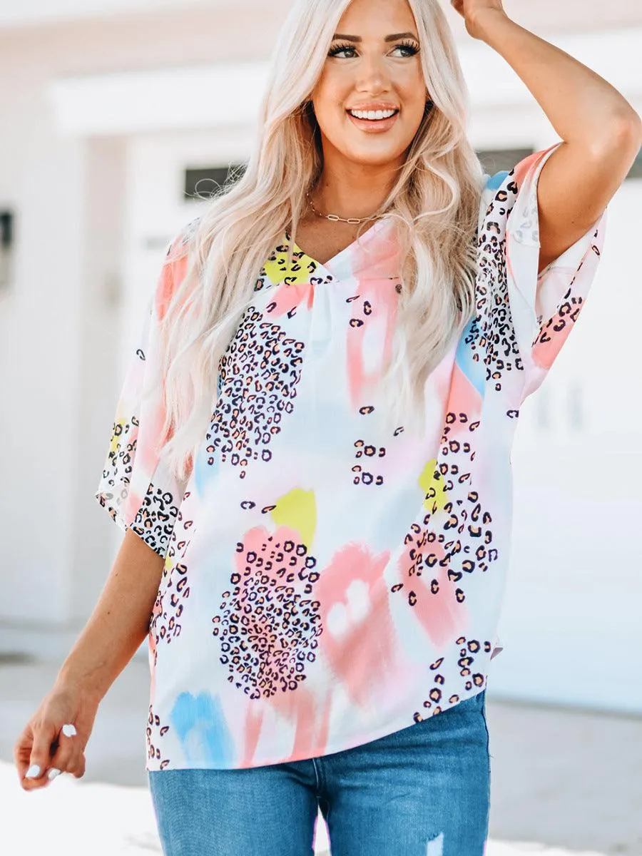 Women's Batwing Sleeve Loose V-neck Pullover Top