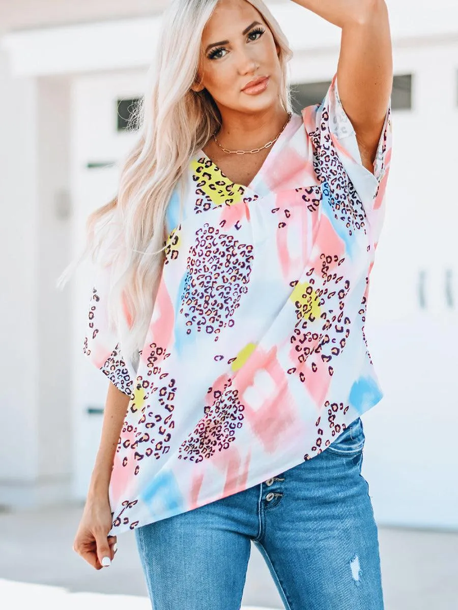 Women's Batwing Sleeve Loose V-neck Pullover Top
