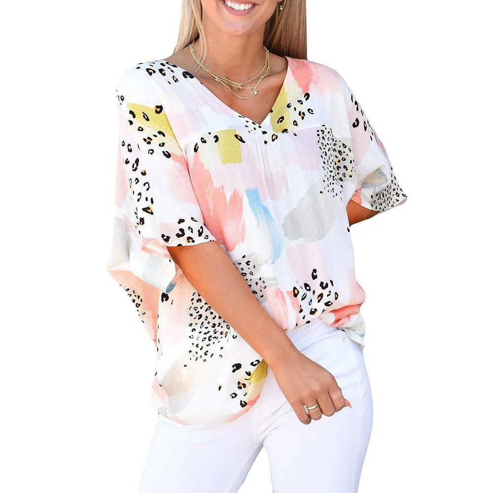 Women's Batwing Sleeve Loose V-neck Pullover Top