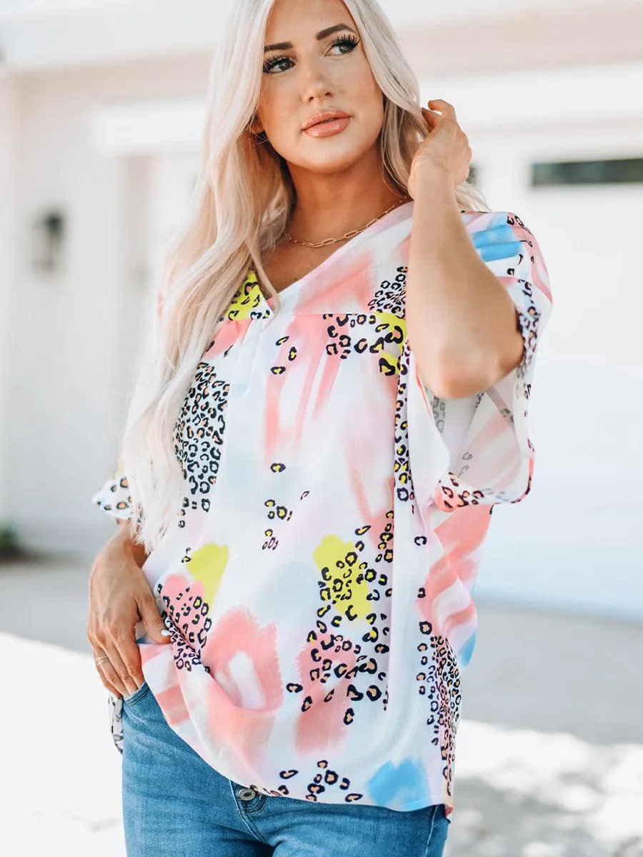Women's Batwing Sleeve Loose V-neck Pullover Top