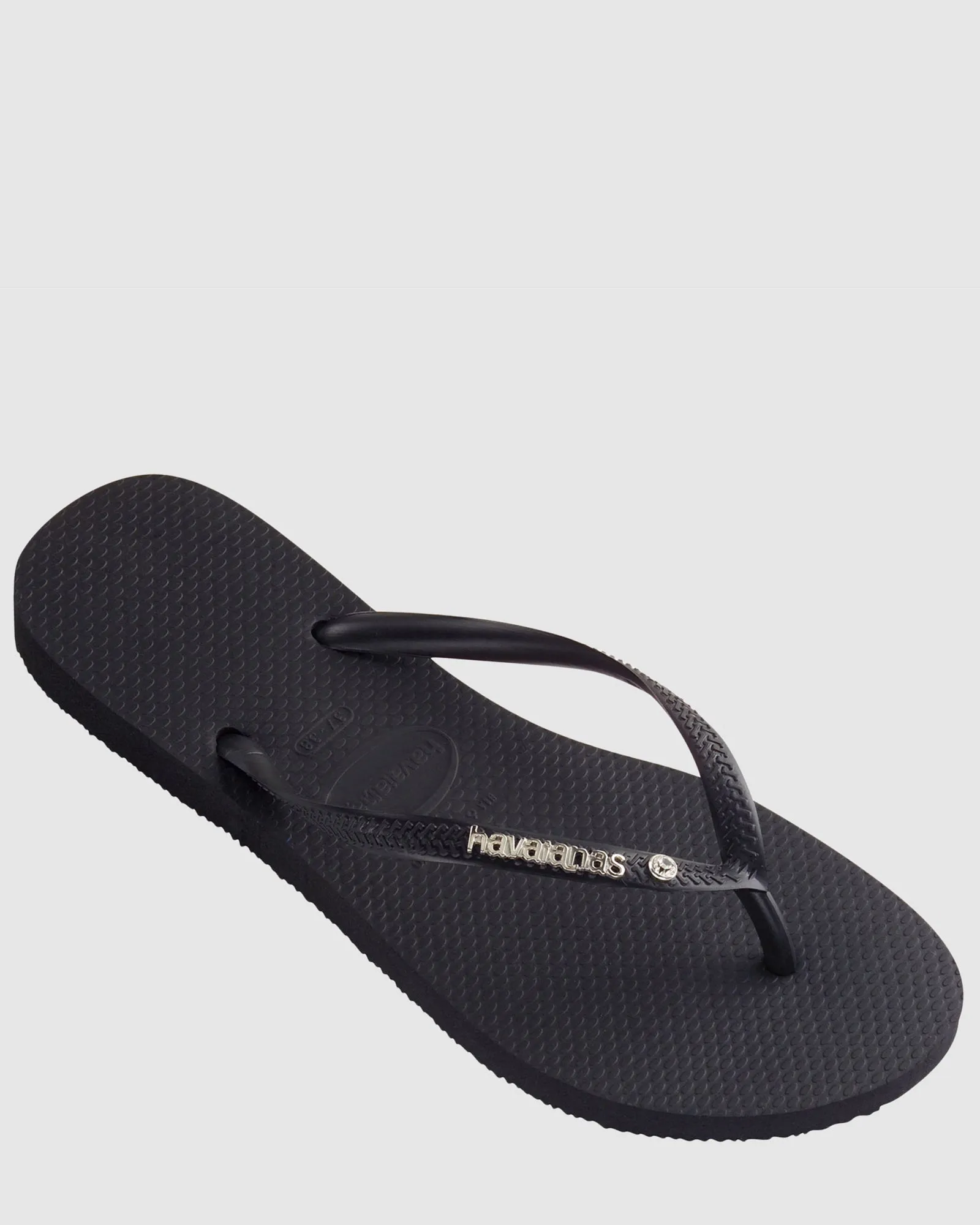 WOMENS SLIM METAL LOGO CRYSTAL THONGS