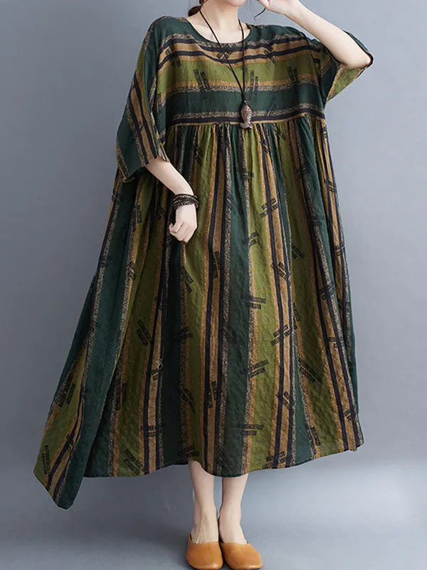 xakxx Loose Striped Round-Neck Midi Dresses