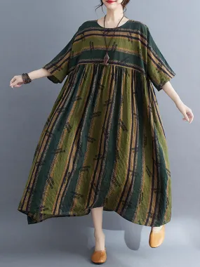 xakxx Loose Striped Round-Neck Midi Dresses