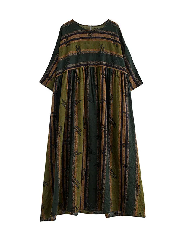 xakxx Loose Striped Round-Neck Midi Dresses