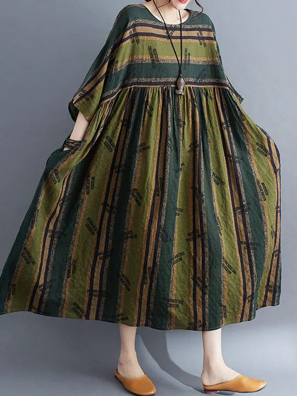 xakxx Loose Striped Round-Neck Midi Dresses