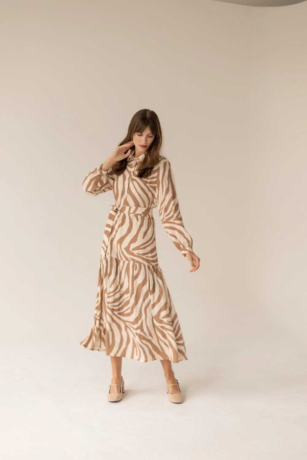 Zebra Long Dress - Caramel Print