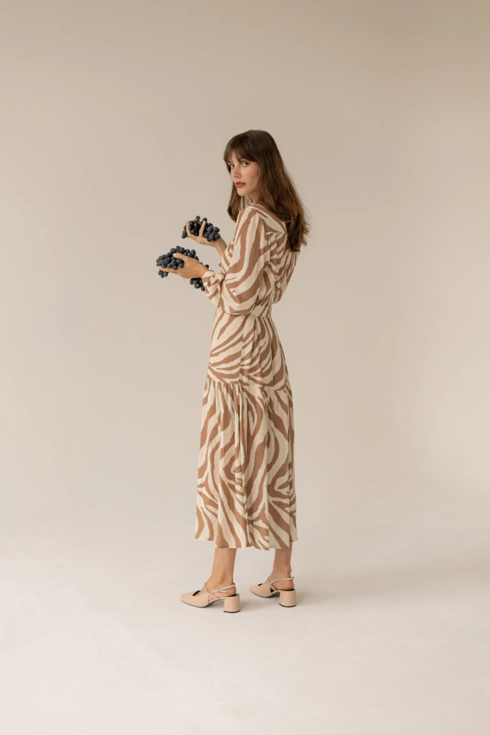 Zebra Long Dress - Caramel Print