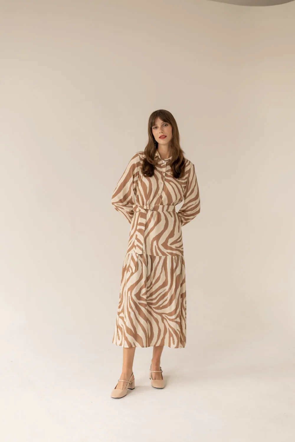 Zebra Long Dress - Caramel Print